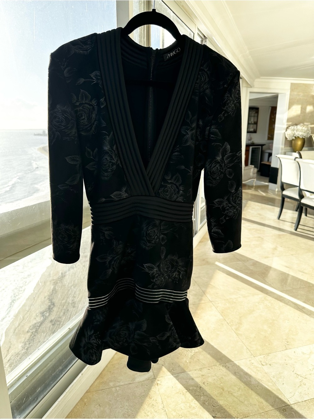 Zhivago Black Floral V-Neck Long Sleeve Mini Dress